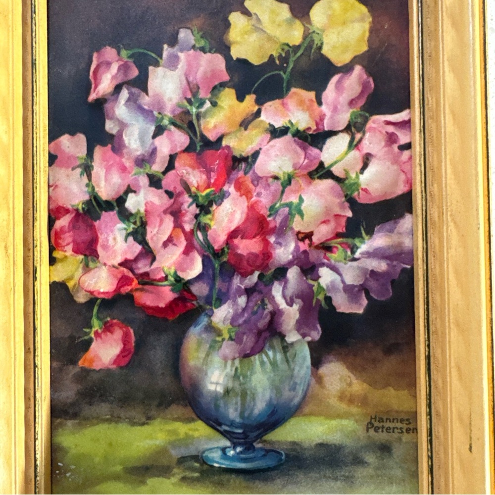 1 Vtg Atlas Embossed Framed Art Hannes Petersen 8x6 Flowers In A Vase - Picture 2 of 5